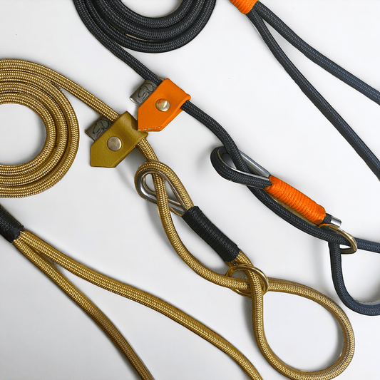 Two Notting Hill Nose figure of 8 slip leads featuring custom options, designed for control and training.