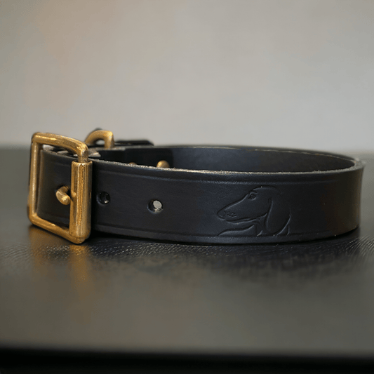 Luxury Classic Leather Dog Collar | Black or Chestnut Brown - Green Dog