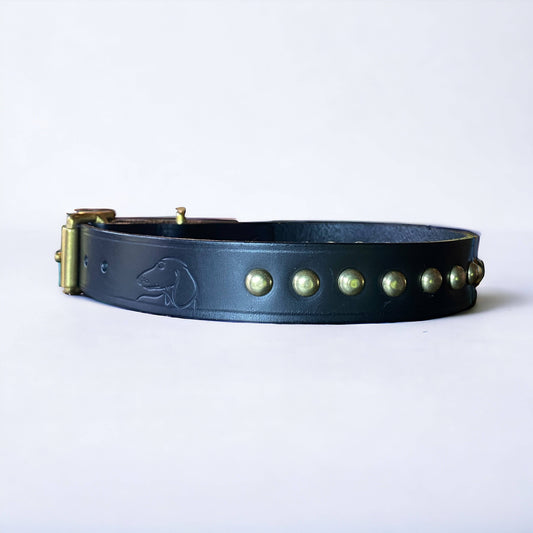 Studded Leather Dog Collar | Black or Chestnut Brown - Green Dog