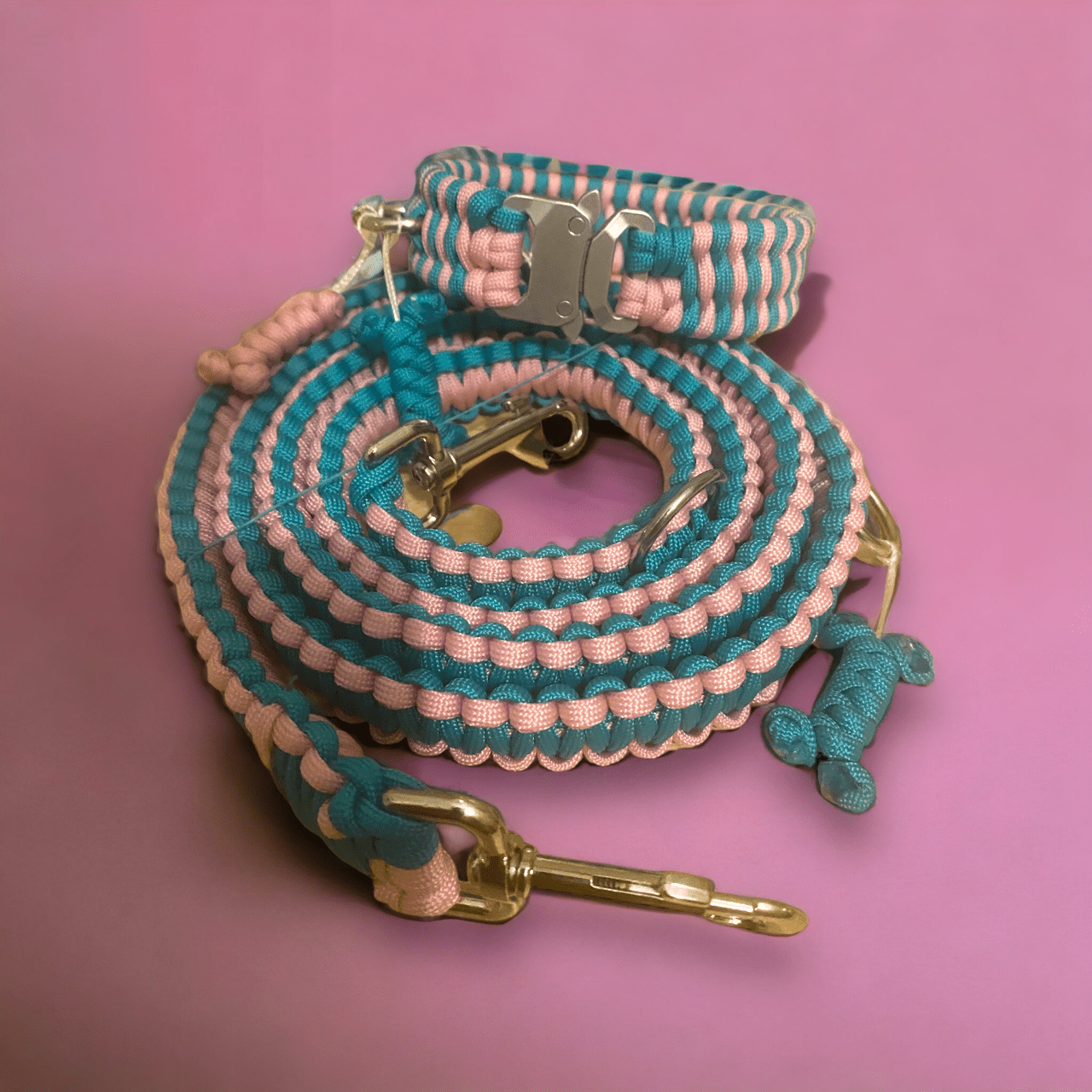 Hands free cord dog lead with a matching adjustable cord collar, featuring durable materials and customisable options.