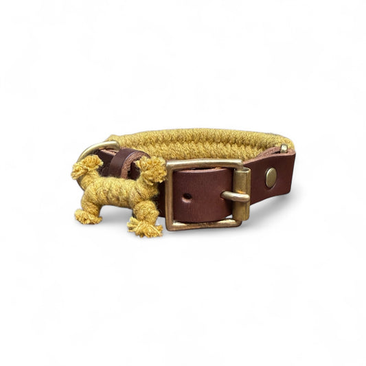 Harvest Mill – Mustard Yellow Handmade Leather Woven Dog Collar