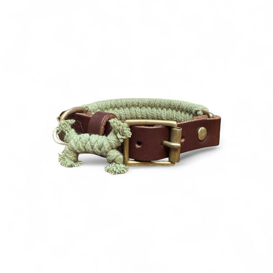 Olive Mill – Olive Green Handmade Leather Woven Dog Collar