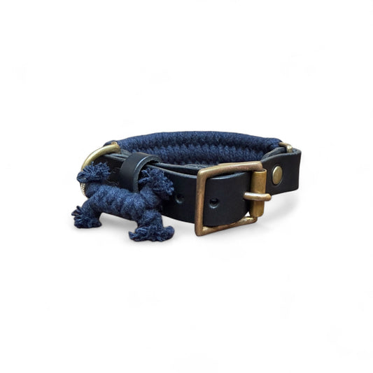 Midnight Mill – Midnight Navy Handmade Leather Woven Dog Collar