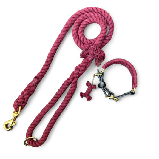 The Cotton Mill – Burgundy Handmade Cotton Rope Dog Lead
